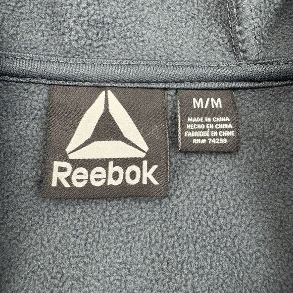 Reebok Gray Full Zip Hooded Fleece Jacket Mens Size Medium Gym Running Athletic - Picture 2 of 9